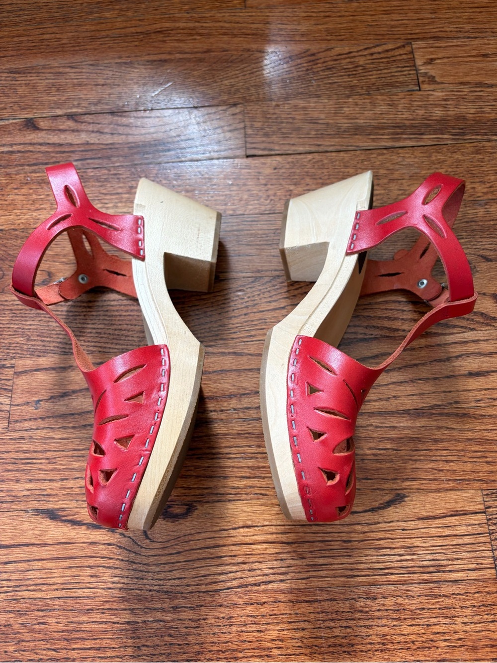 Swedish Hasbeens women's lacy platform sandal clogs red EU 41 - Picture 6 of 12